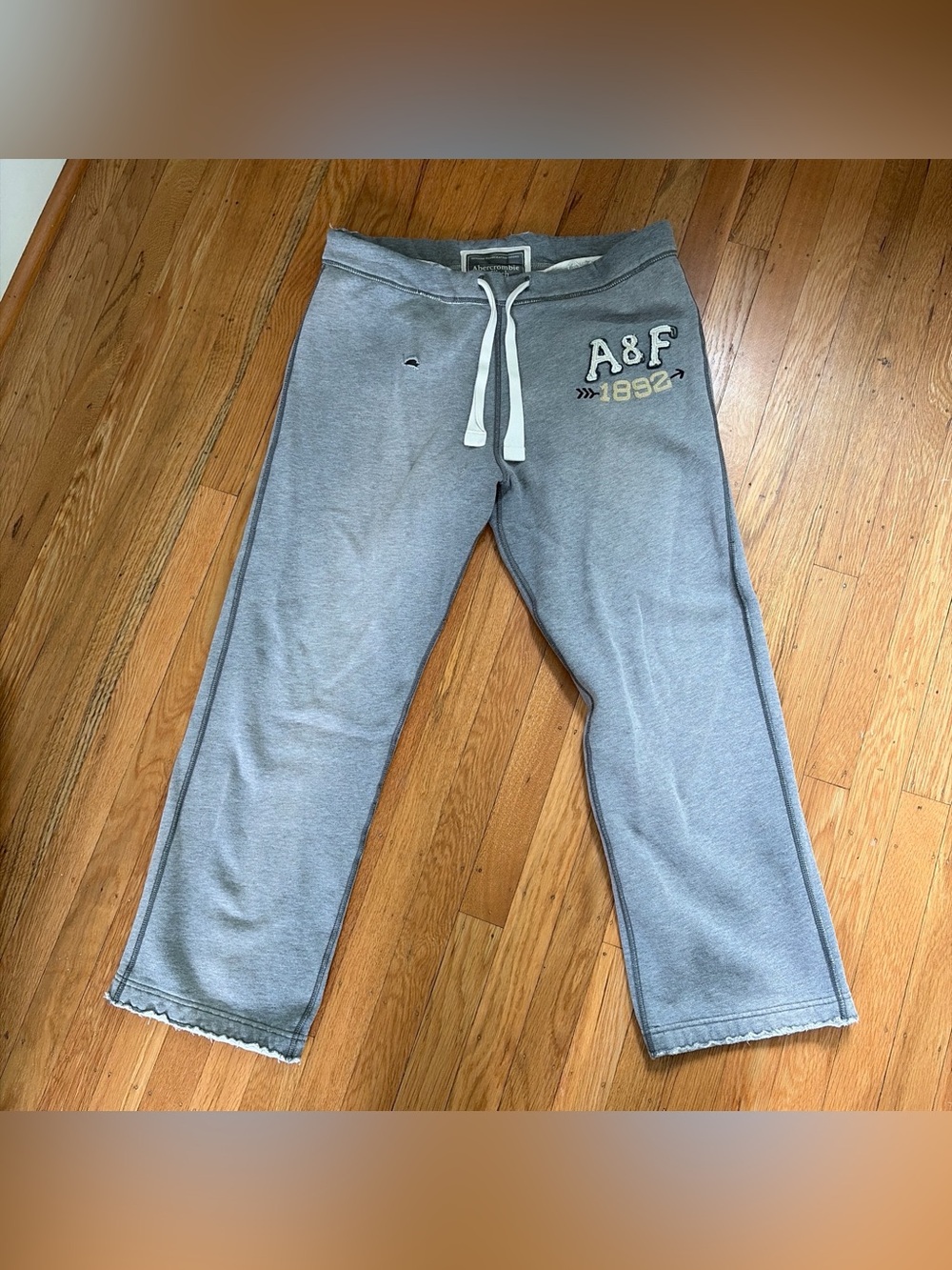 Abercrombie & Fitch Light Gray Jogger Sweatpants with White Drawstring